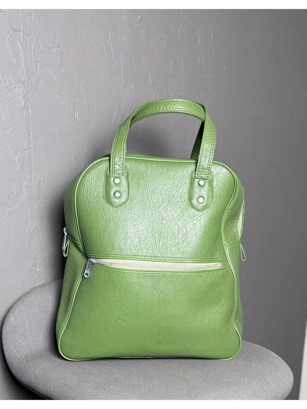 Vintage 1960's-1970's Overnight Travel Bag Olive Green Vegan Weekender Bag